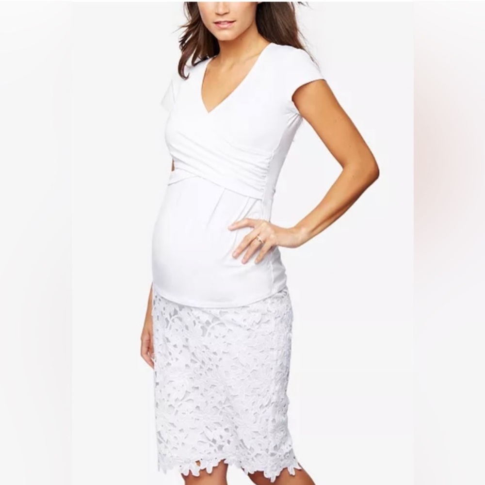 A pea in the pod white lace knee length skirt with pull over top
